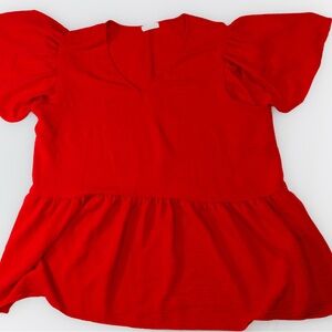 Chic Soul Vibrant Red Puff Sleeve Top